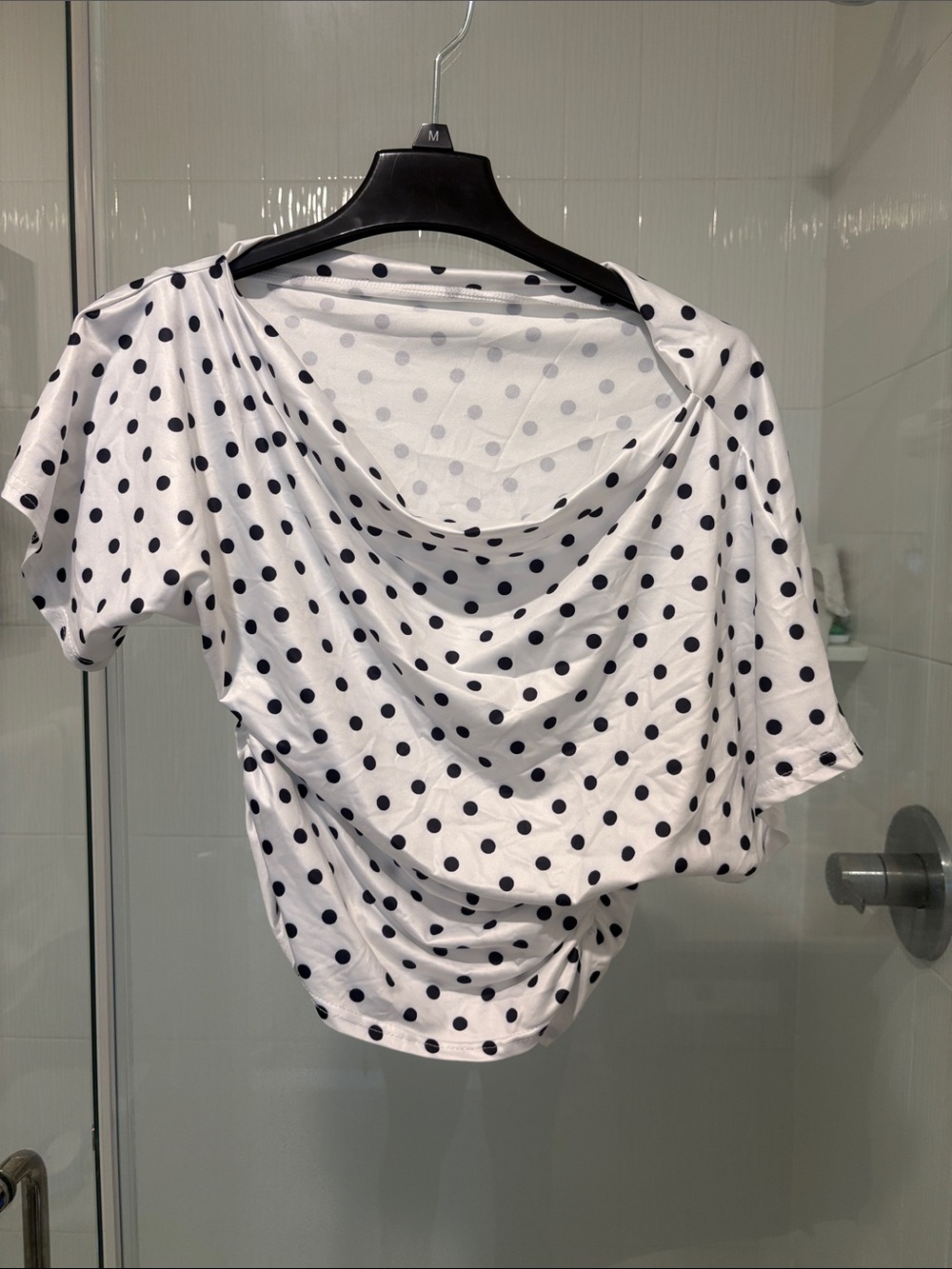 Polka Dot asymmetrical White and Black Women's Top
